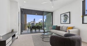 Corde Apartments East brisbane living room with view